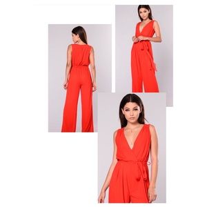 Red Wide Leg Jumpsuit